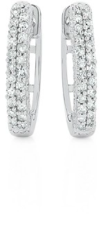 9ct White Gold Diamond Two Row Huggie Earrings