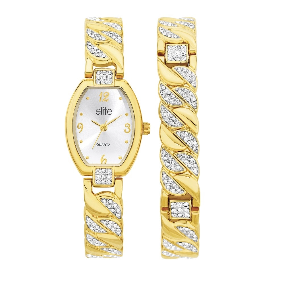 Elite Ladies Stone Set Watch & Bracelet