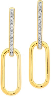 Exquisites 9ct Gold Diamond Paperclip Link Huggie Earrings