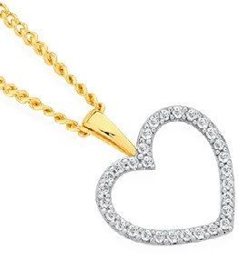 Exquisites 9ct Gold Diamond Small Open Heart Pendant