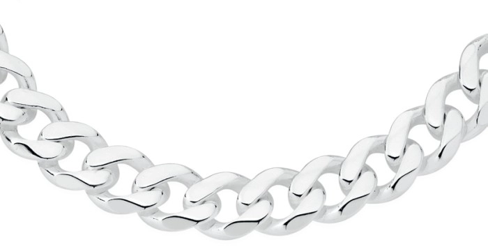 Italian Made Sterling Silver 55cm Oval Solid Curb Gents Chain