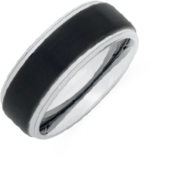 M+Y Tungsten Carbide Matte Black & Silver Plate Edge Gents Ring