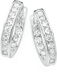 Sterling Silver 15mm Channel Set Cubic Zirconia Hoop Earrings