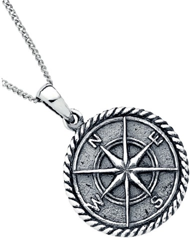 Sterling Silver 23Mm Rope Edge Oxidised Compass Gents Pendant