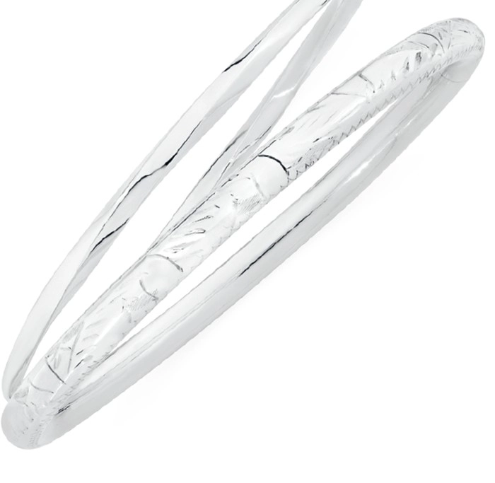 Sterling Silver 65mm Engraved Hollow Bangle