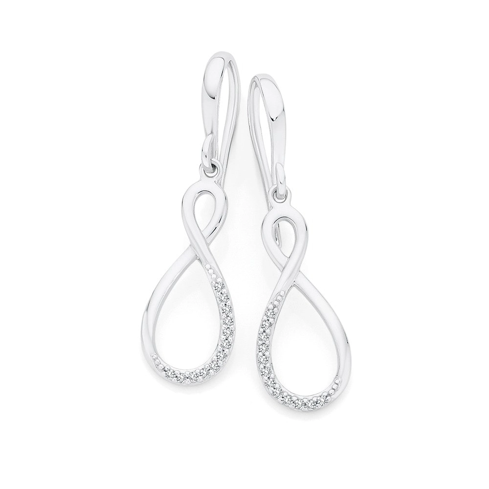 Sterling Silver Cubic Zirconia Open Pear Loop Drop Earrings