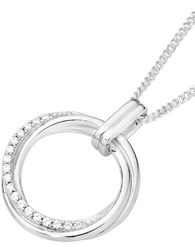 Sterling Silver Cubic Zirconia & Plain Entwined Circle Pendant