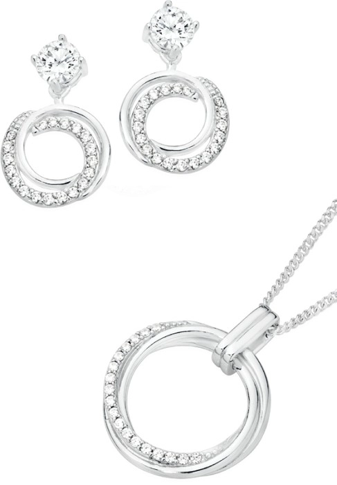 Sterling Silver Cubic Zirconia & Plain Entwined Circle Set