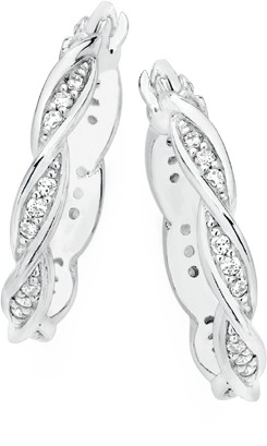 Sterling Silver Cubic Zirconia Twisted Hoop Earrings