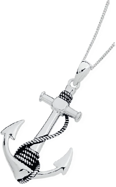 Sterling Silver Large Anchor & Rope Gents Pendant