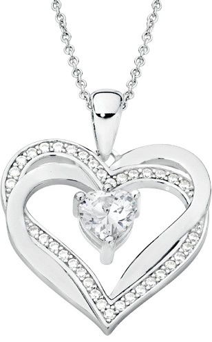 Sterling Silver Large Cubic Zirconia Fancy Heart Pendant