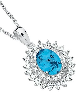 Sterling Silver Oval Cubic Zirconia Double Halo Pendant