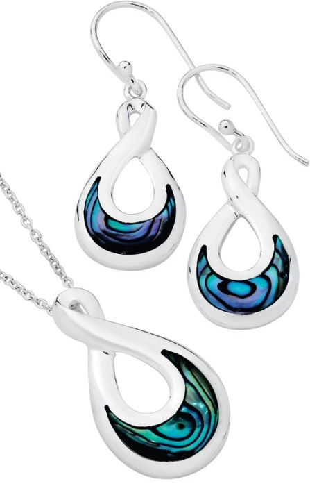 Sterling Silver Paua Shell Infinity Set of 2