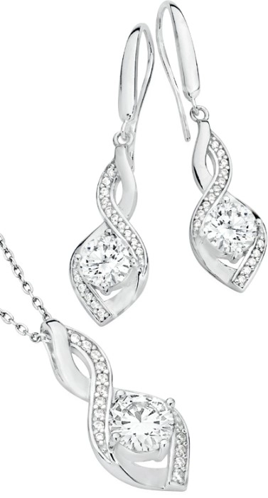 Sterling Silver Round Cubic Zirconia in Twist Drop Set