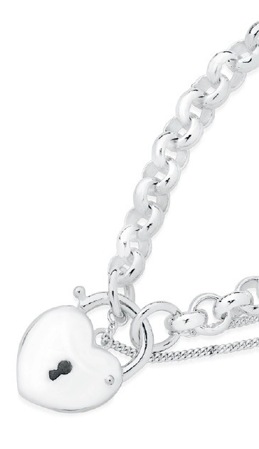 Sterling Silver Solid Belcher Puff Padlock Bracelet