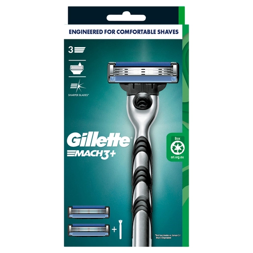 Gillette Mach3+ Razor 1 Handle + 2 Cartridges 3 piece set