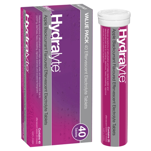 Hydralyte Apple Blackcurrant Flavoured Effervescent Electrolyte Tablets 40 tablets