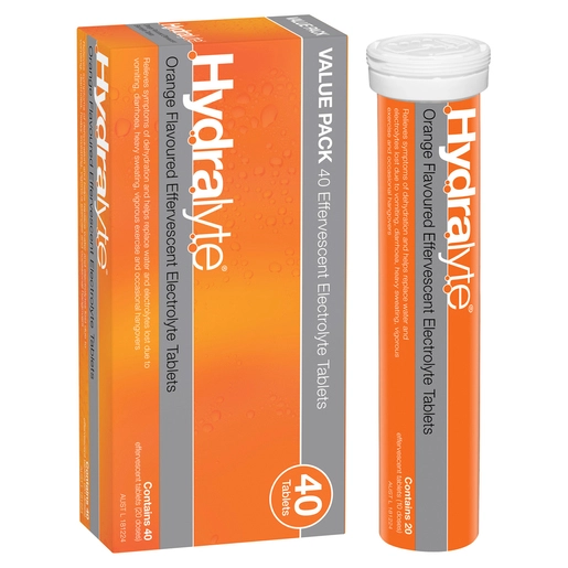 Hydralyte Orange Flavoured Effervescent Electrolyte Tablets 40 tablets