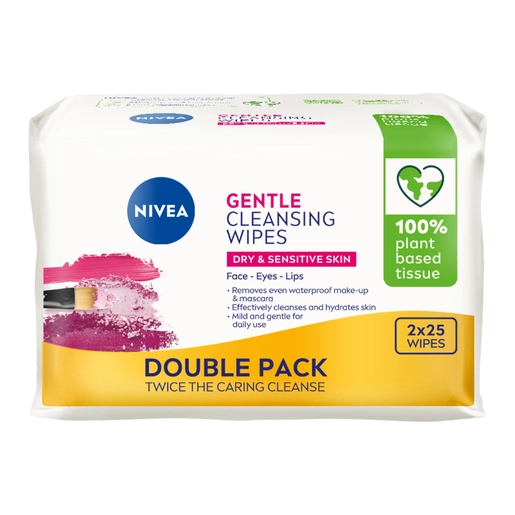 NIVEA Gentle Biodegradable Cleansing Wipes 25 x 2 packs