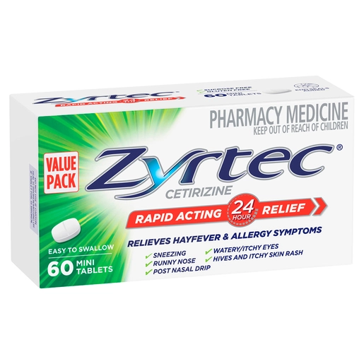 Zyrtec Cetrizine Rapid Acting 24 Hour Relief 60 tablets