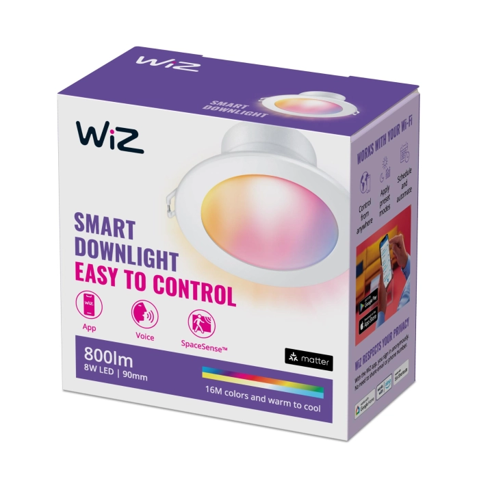 WiZ Colour & Tuneable White 90mm Smart Downlight