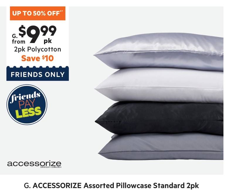 Accessorize Polycotton Standard 2 Pack Pillowcase Charcoal Standard