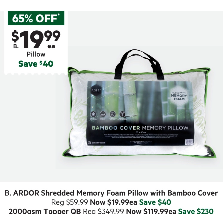 Ardor Shredded Memory Foam Pillow With Bamboo Cover Standard