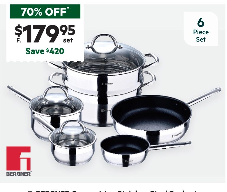 Bergner Gourmet Stainless Steel 6-Piece Cookset