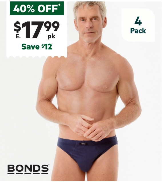 Bonds Men's Action Brief 4 Pack Black Base