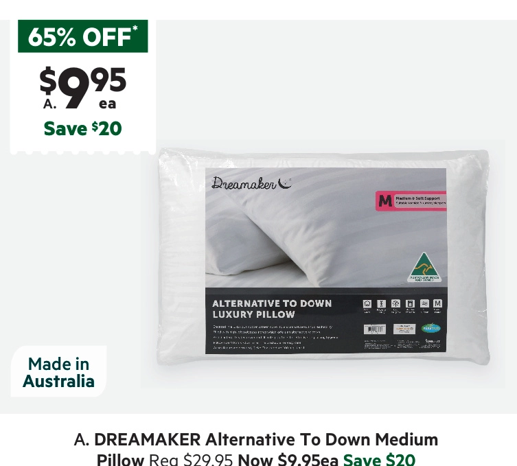 Dreamaker Alternative To Down Pillow Medium Standard