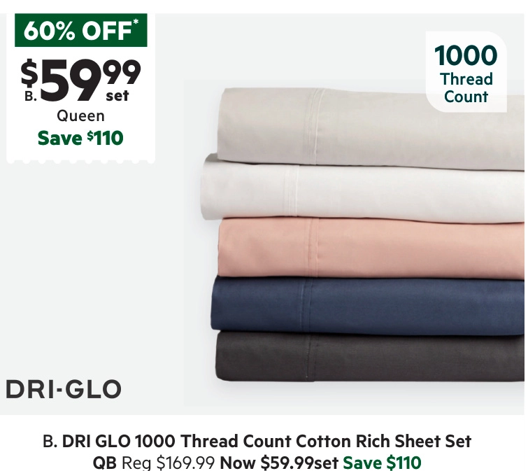 Dri Glo 1000 Thread Count Cotton Rich Sheet Set Charcoal