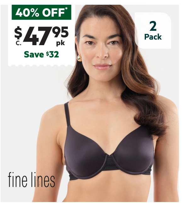 Fine Lines Women's Supersoft Full Coverage T-Shirt Bra 2 Pack Beige & Black