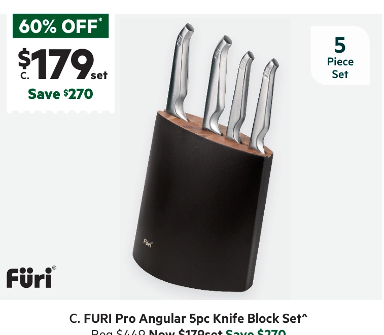 Furi Pro 5-Piece Angular Knife Block Set