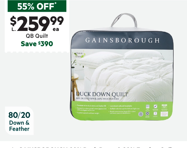 Gainsborough 80/20 Duck Down & Feather Quilt Queen