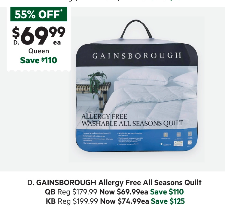 Gainsborough Allergy Free All Seasons Quilt White