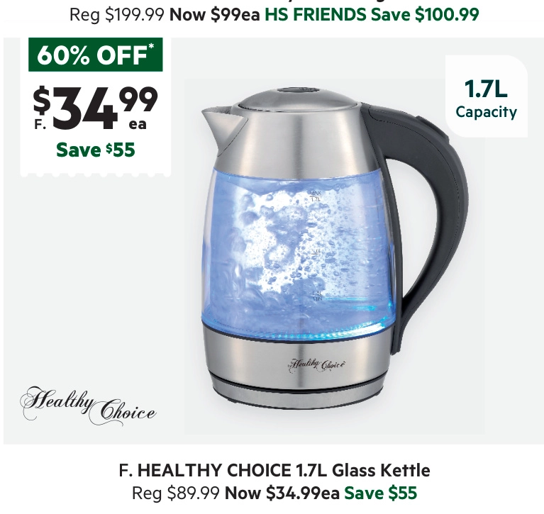 Healthy Choice 1.7L Glass Kettle GK700