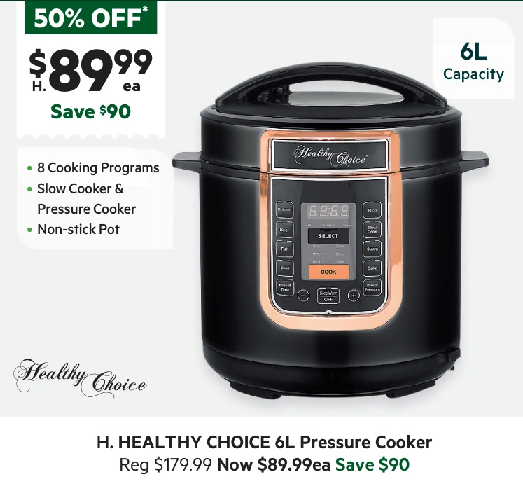 Healthy Choice 6L Pressure Cooker Black with Rose Gold PC700