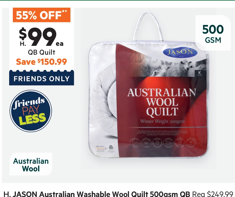 Jason Washable 500 GSM Australian Washable Wool Quilt Queen