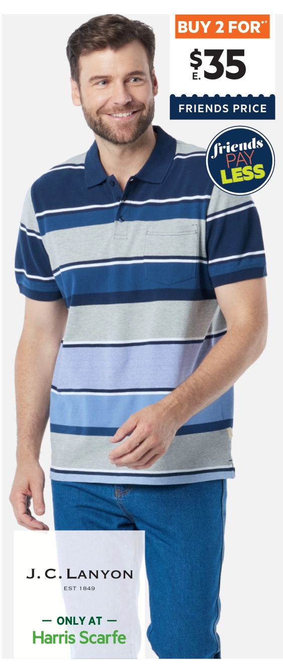 JC Lanyon Men's Eden Stripe Jersey Polo Light Blue