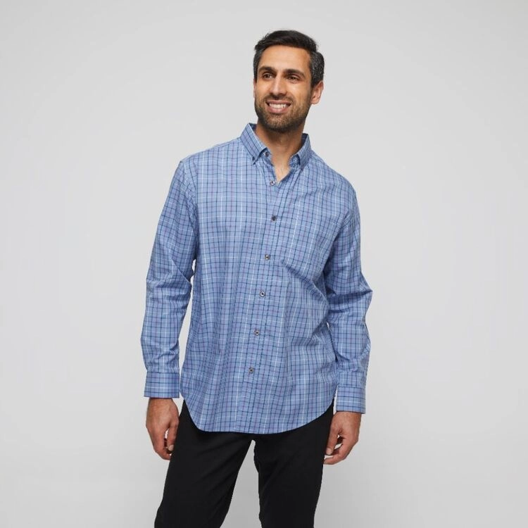 JC Lanyon Men's Mason Easy Care Long Sleeve Shirt Blue Check Large