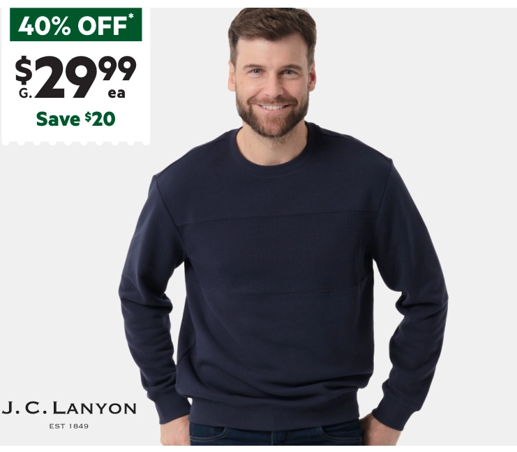 JC Lanyon Men's Seddon Textured Panel Crew Fleece Navy