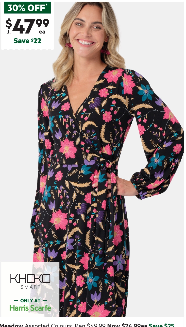 Khoko Smart Women's Jersey Long Sleeve Wrap Dress Floral Print