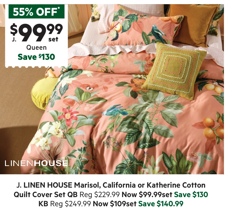 Linen House Marisol Guava Cotton Quilt Cover Set Guava