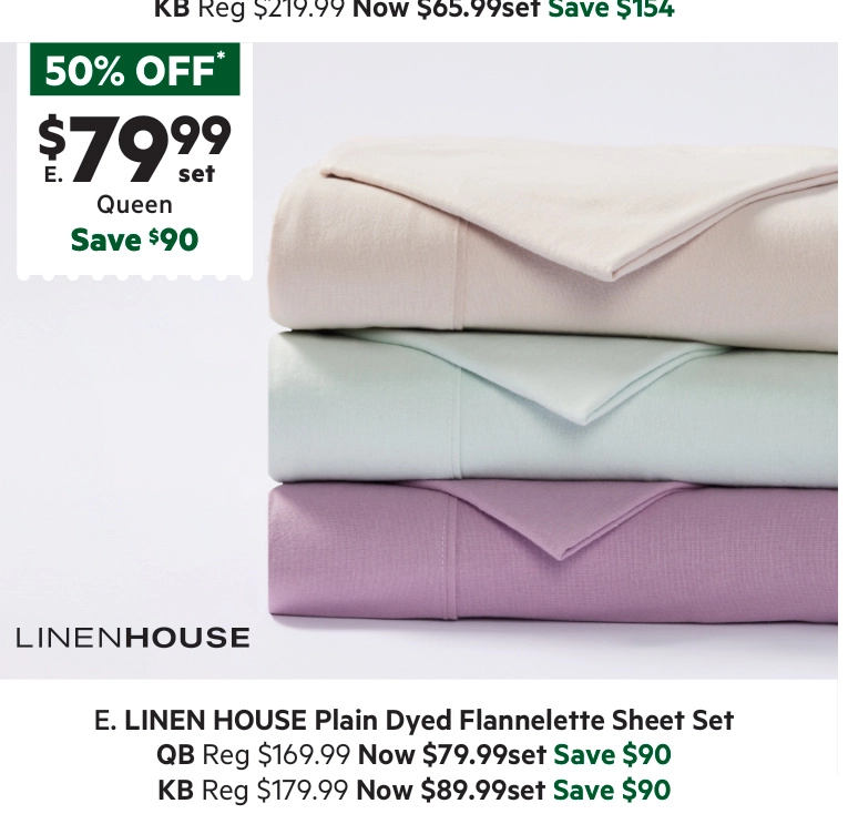 Linen House Plain Dyed Flannelette Sheet Set Mist King