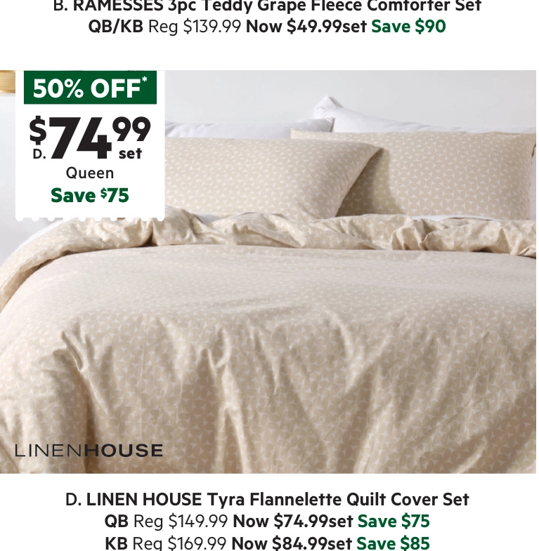 Linen House Tyra Flannelette Quilt Cover Set Taupe Queen