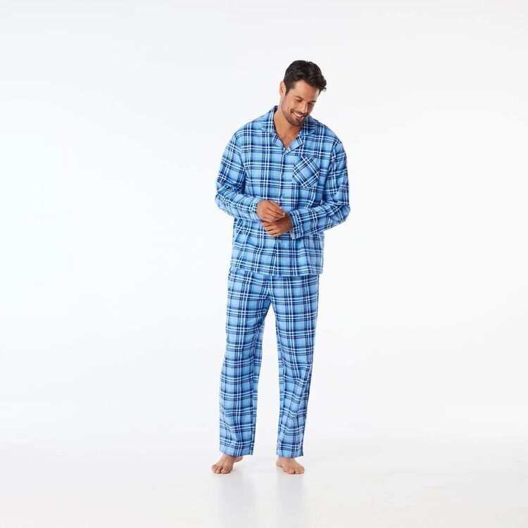 Nic Morris Men's Long Flannelette PJ Set Navy & Chalk