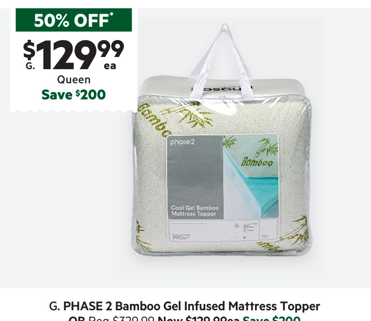 Phase 2 Bamboo Gel Infused Mattress Topper White Queen