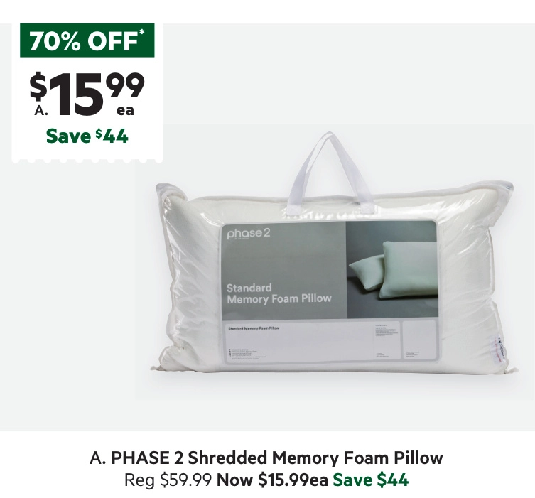 Phase 2 Shredded Memory Foam Pillow Standard