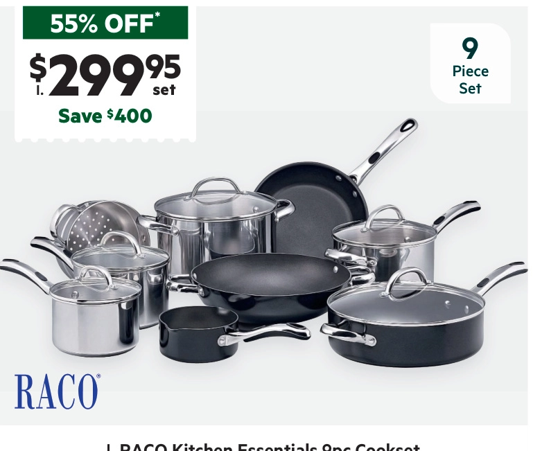 Raco Kitchen Essentials 9-Piece Cookset