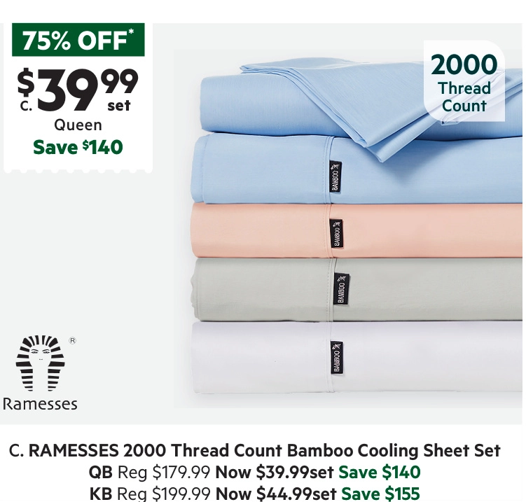 Ramesses 2000 Thread Count Bamboo Cooling Sheet Set Silver